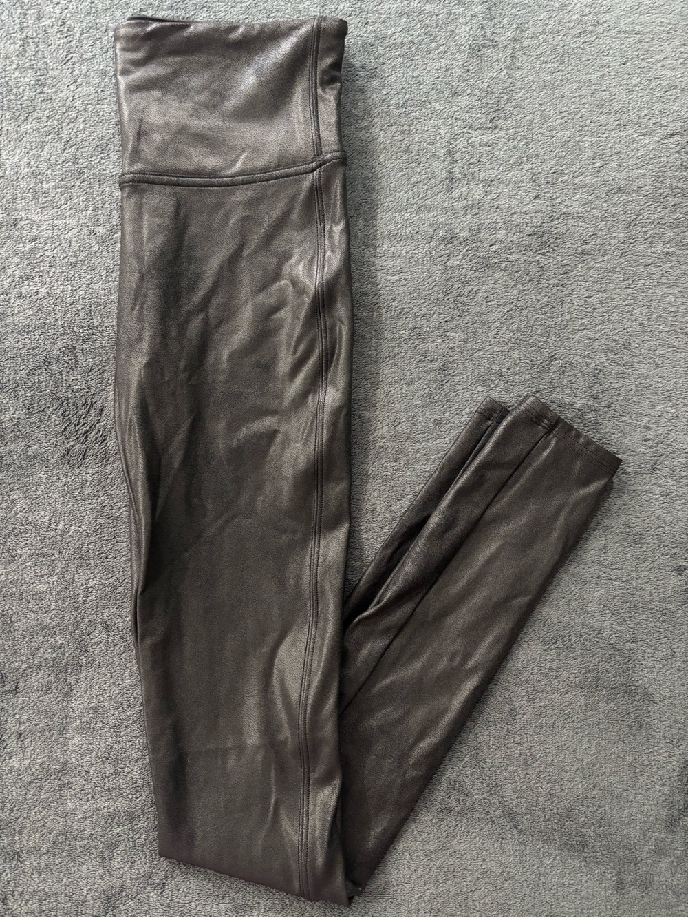 Spanx Faux Leather Leggings Women's Medium Tall Black Stretch Shine Skinny